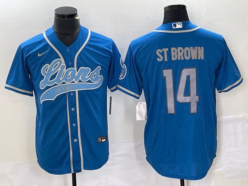 Men Detroit Lions #14 Stbrown Blue Co Branding Nike Game NFL Jersey style 1